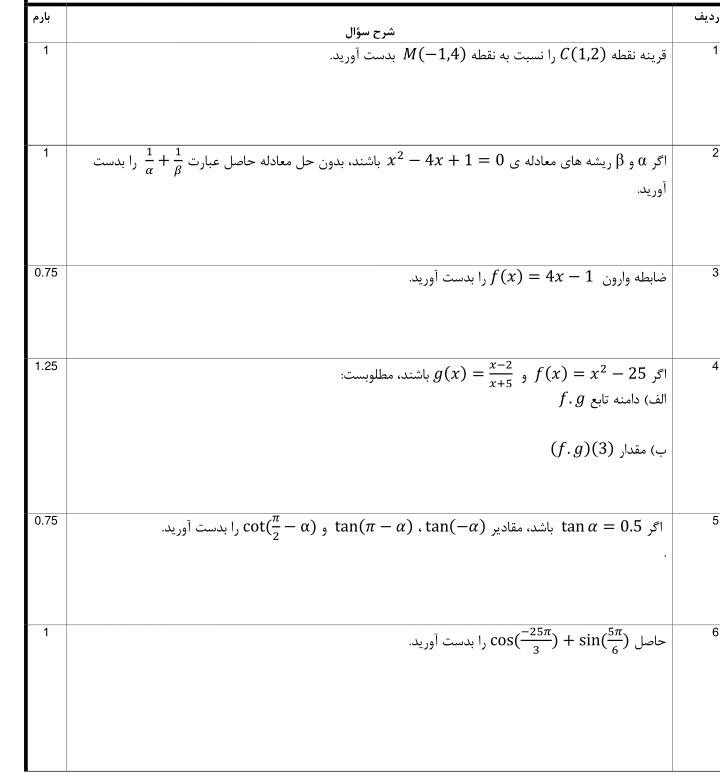 دریافت سوال 1