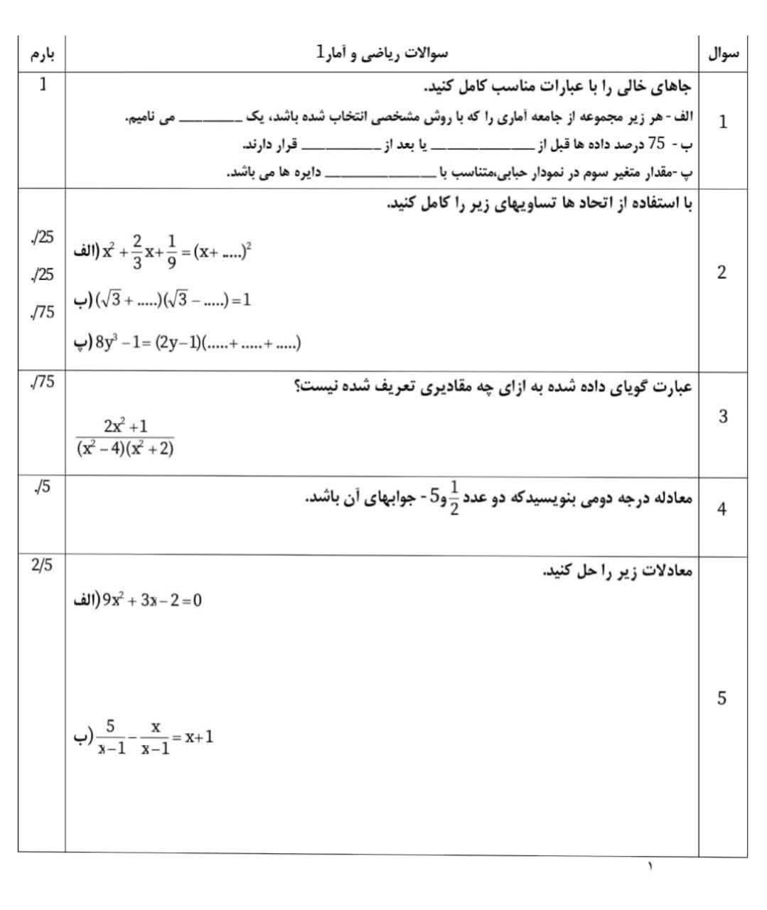 دریافت سوال 1